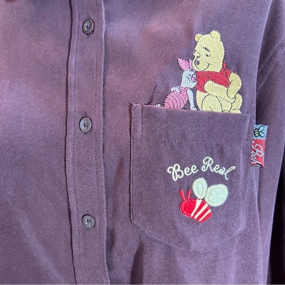 Vintage Disney Winnie the Pooh Piglet Bee Real Button Down Shirt Maroon Medium - Picture 7 of 16